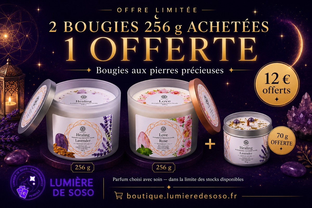 Offre limitée : deux bougies aux pierres précieuses de 256 g achetées, une bougie de 70 g offerte